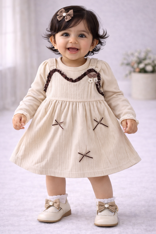 (KF014) - Premium Korean Style Baby Frock (Beige Brown)