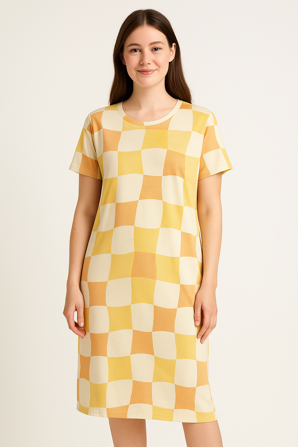 Women's Long POLO A-Line Top Colorful Squares)