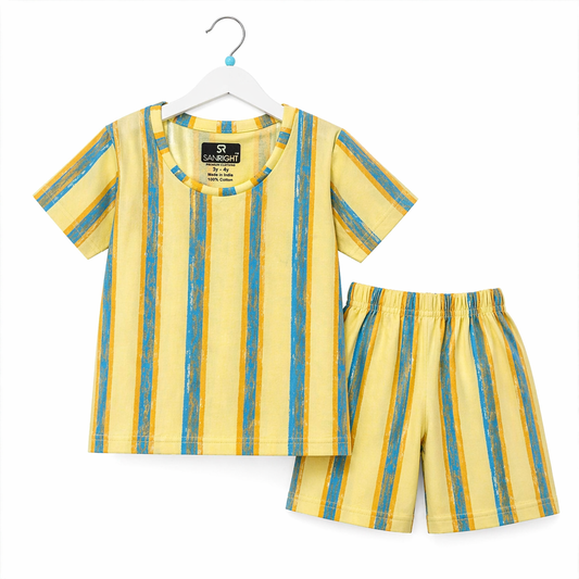 Shorts Sleeves Tshirt with Shorts Sets (Yellow Blue stripes)