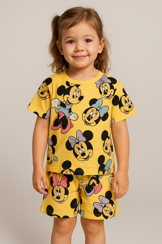 Drop-Sholder Shorts sets (Yellow Minnie)