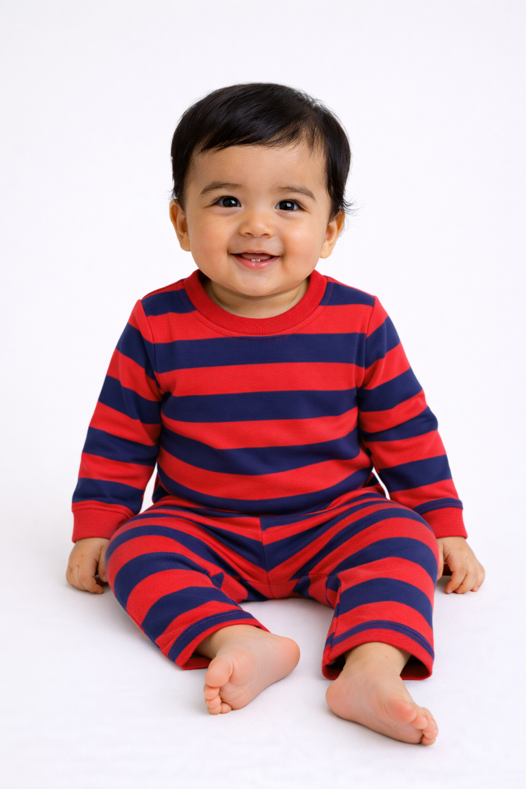 Premium Full sleeves Cotton Tshirt with Pant (Red Bold Stripes)