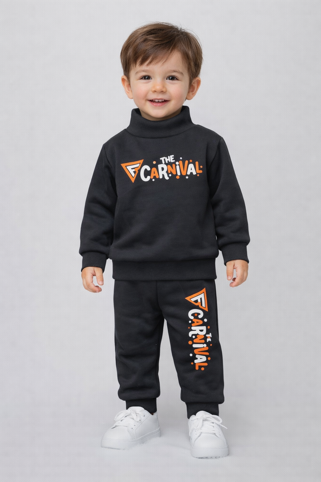 Premium Winter High Neck Pant Set For Kids (Black -The Carnival)