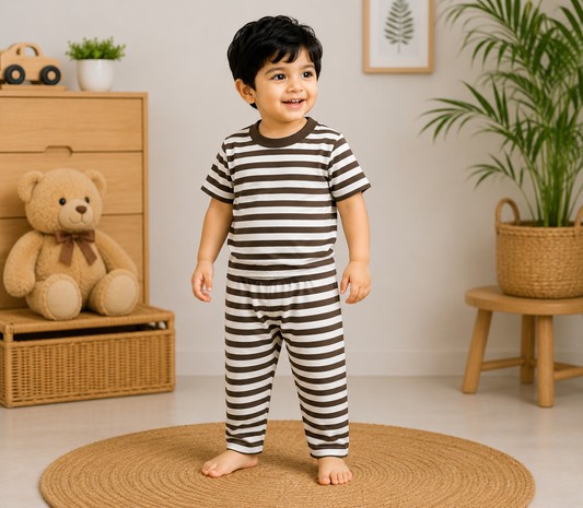 Soft Cotton Half sleeves Tshirt with Pant( Copper Brown Stripes)