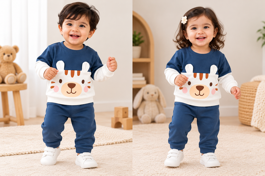Korean Winter Set for Toddlers & Kids -  Blue & White Teddy (KW004)