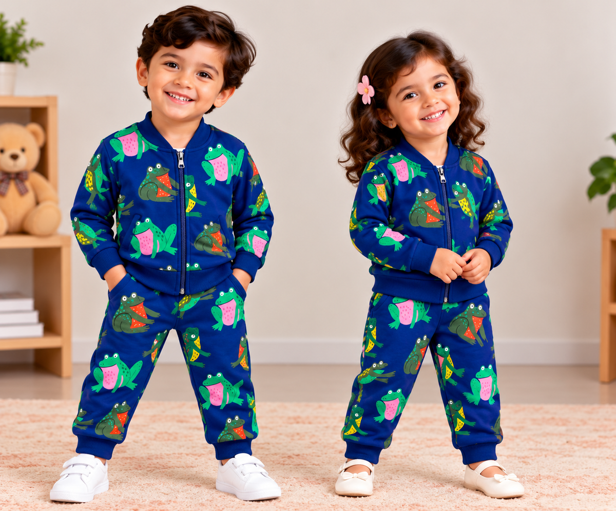 Kids Loopknit Winter Set – Full-Zip Top & Pants, Blue Frog (FZ002)