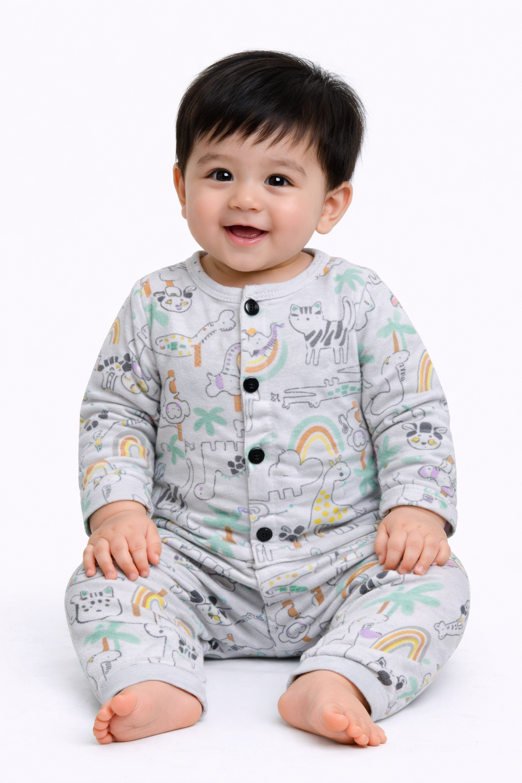 Front Open Full sleeves Cotton Tshirt with Pant ( Rainbow & Animals)