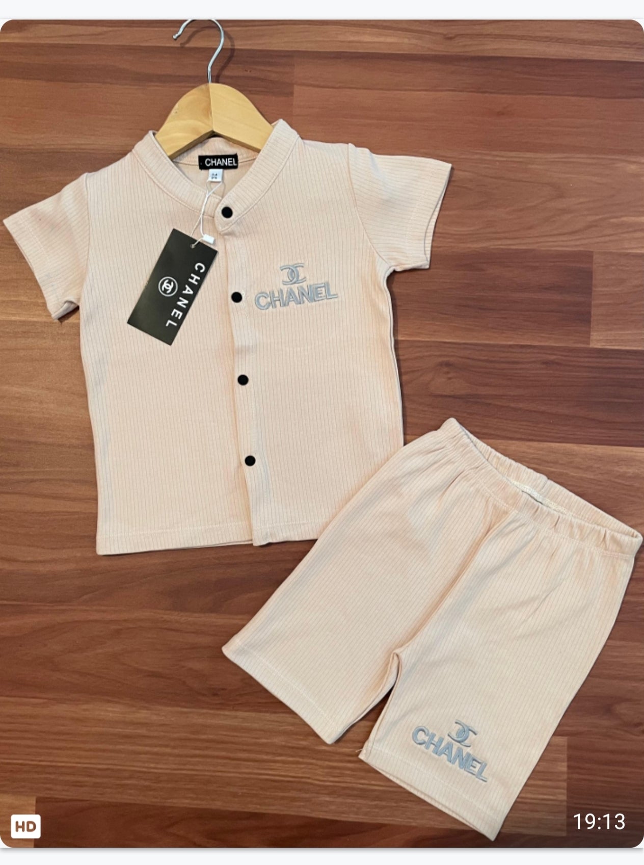 Front open Tshirt with Shorts Sets (CHANEL Beige)