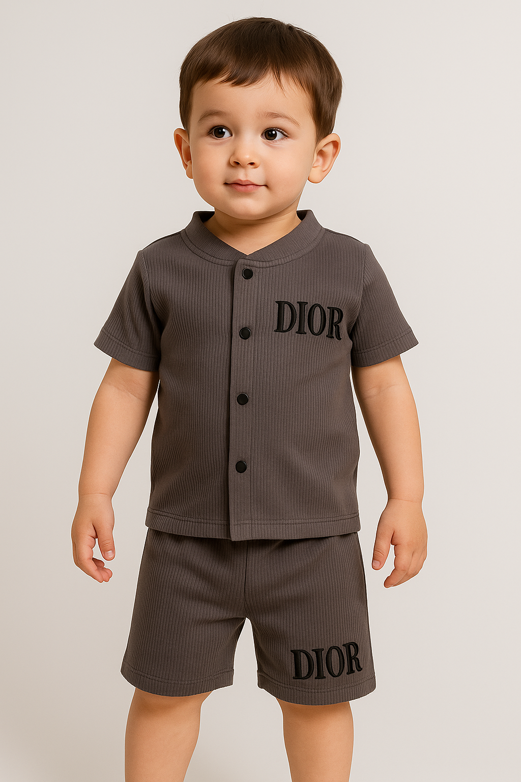 Front open Tshirt with Shorts Sets (Charcoal)