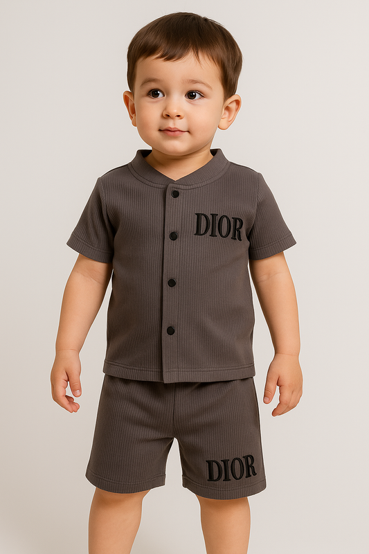 Front open Tshirt with Shorts Sets (Charcoal)