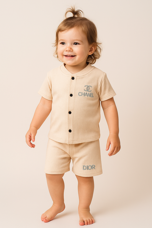 Front open Tshirt with Shorts Sets (CHANEL Beige)