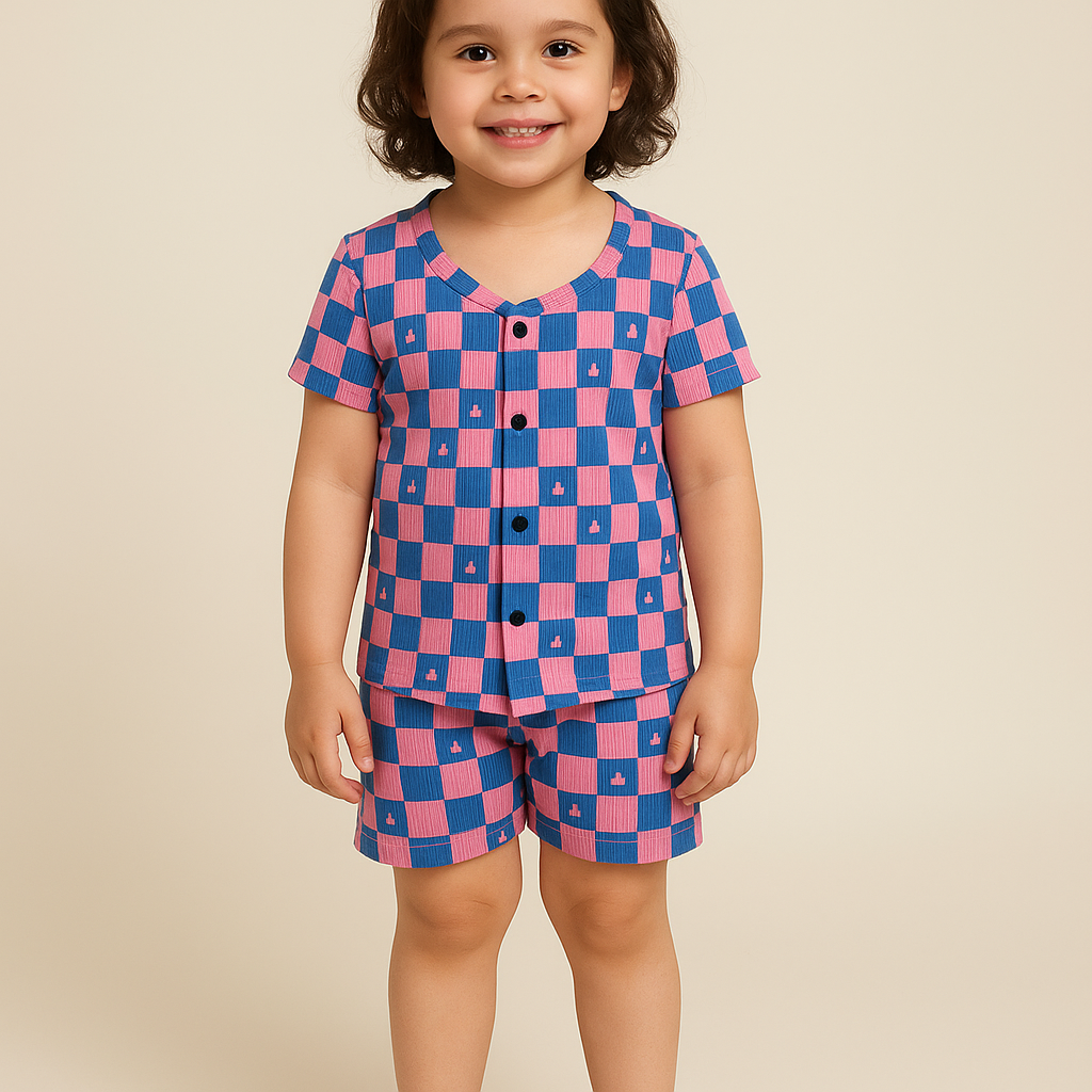 Front open Tshirt with Shorts Sets (Checked Heartin)