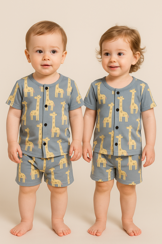 Front open Tshirt with Shorts Sets (Giraffe)