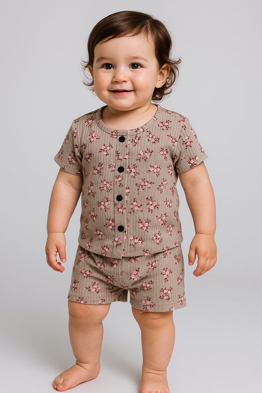 Front open Tshirt with Shorts Sets (Floral)