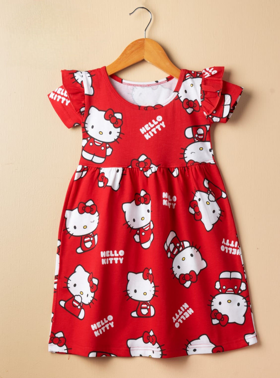Half Sleeves Frill Frocks (Hello Kitty Red)