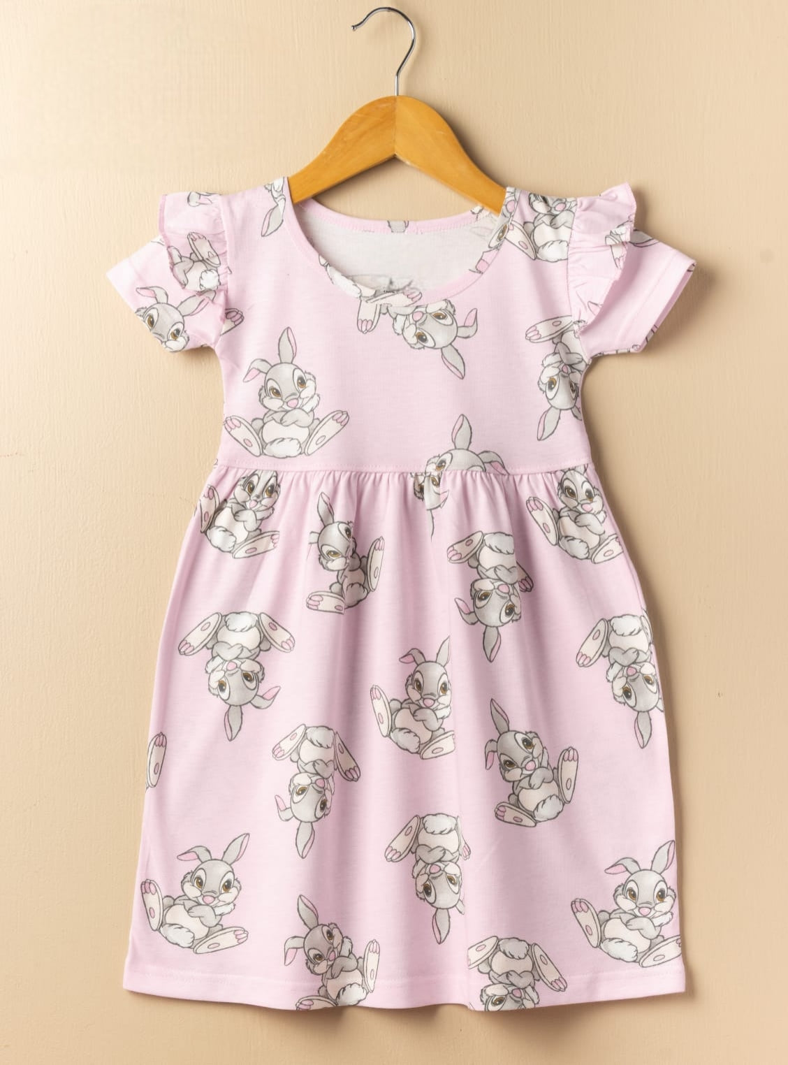 Half Sleeves Frill Frocks (Soft Pink Bunny)