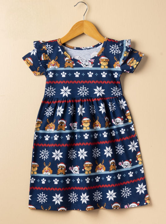 Half Sleeves Frill Frocks (Blue Santa)