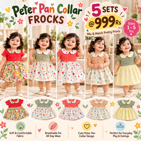 Peter Pan Collar Frocks Combo - Pack of 5 @ ₹999 | 1–5 Years