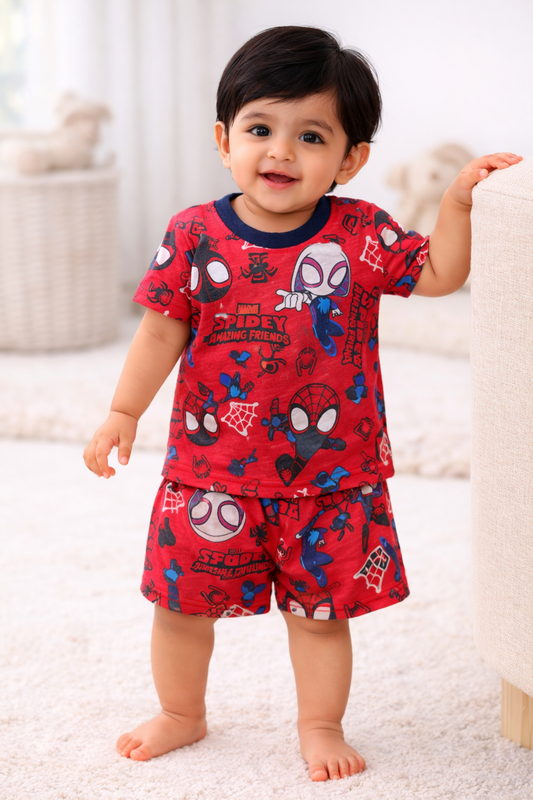 Cotton Shorts Sleeves Tshirt with Shorts Sets (Spidey Amazing Friends)