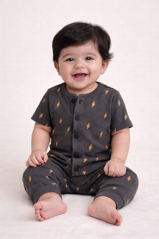 Front Open Half sleeves Cotton Tshirt with Pant (Thunder)