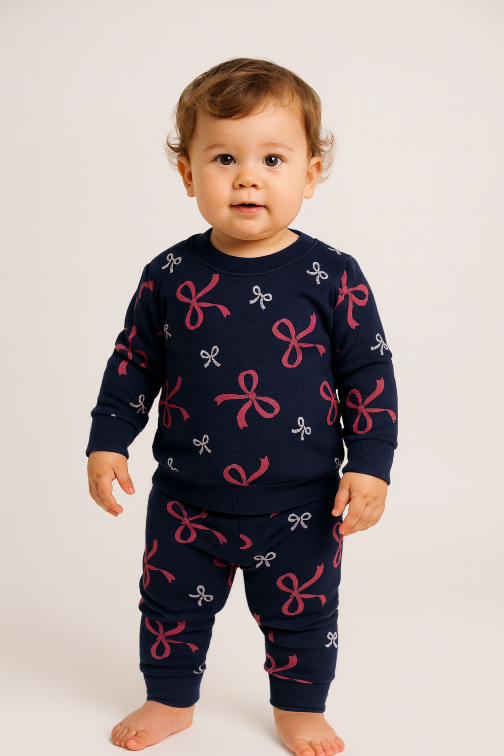 Premium Winter Full sleeves Tshirt with Pant (Navy BOW)