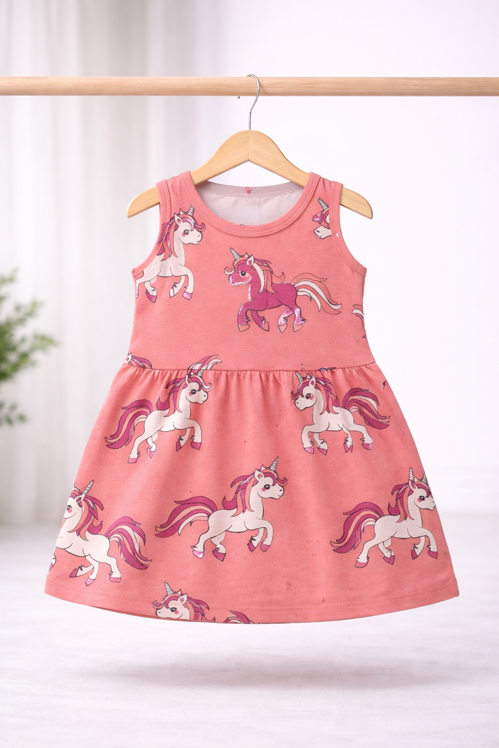 Sleeveless Cotton Frocks (Salmon Horse)
