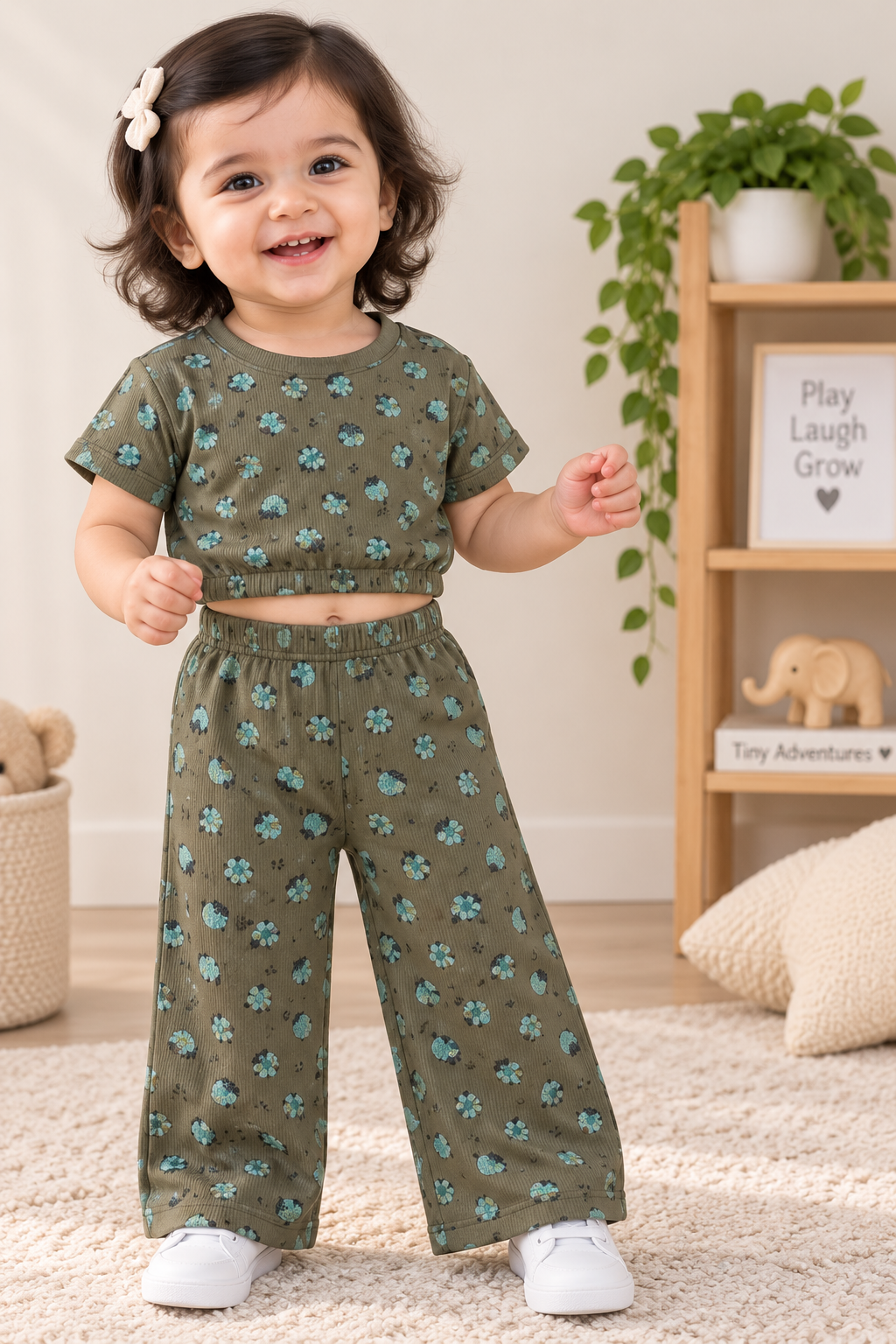Crop Top & Pant Set ( Green Strawberry)