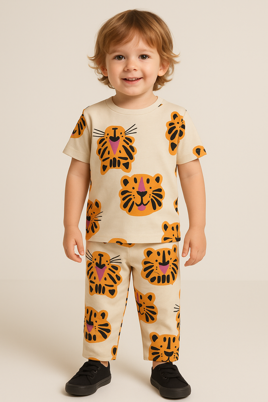 Premium Shorts sleeves Tshirt with Pant (Tiger Roar2) (5-7 Yrs)
