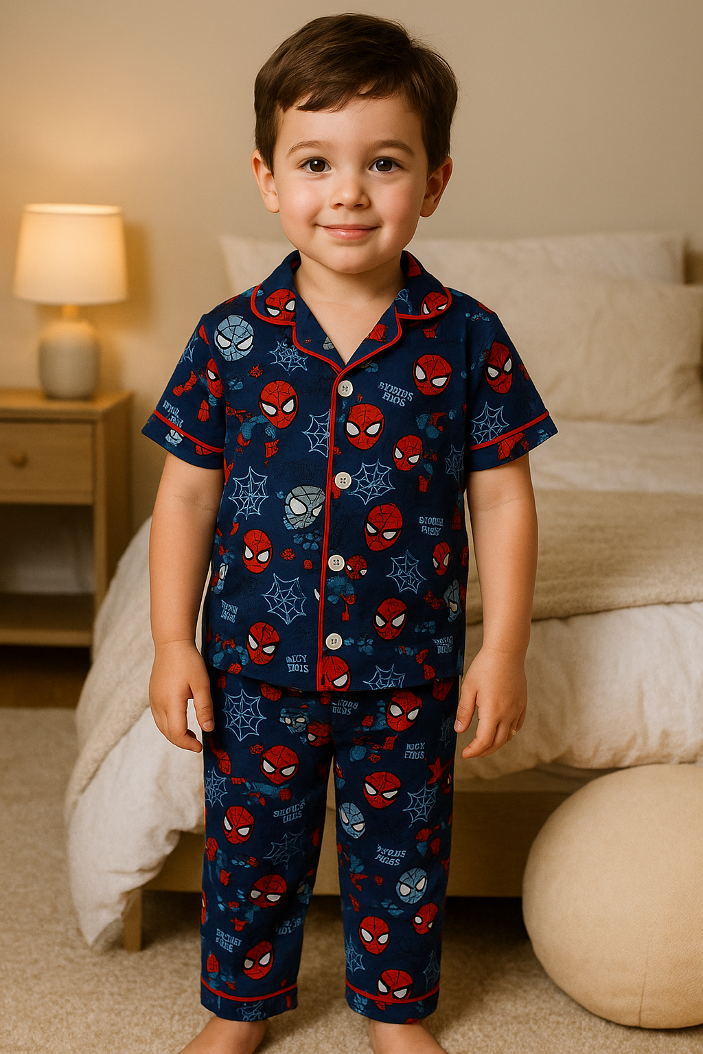 Kids Collar Night Suit Set (Blue Spider Hero )