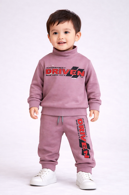 Premium Winter High Neck Pant Set For Kids(Ice Pink-Driven)