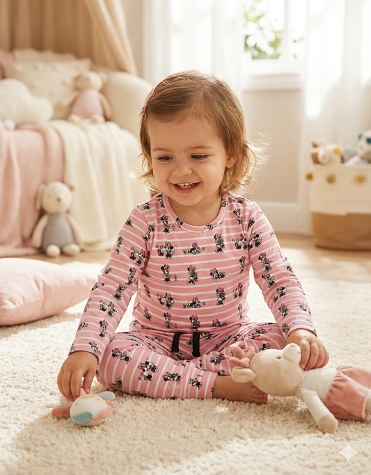 Premium Full sleeves Cotton Tshirt with Pant ( Cute Pink Minnie))