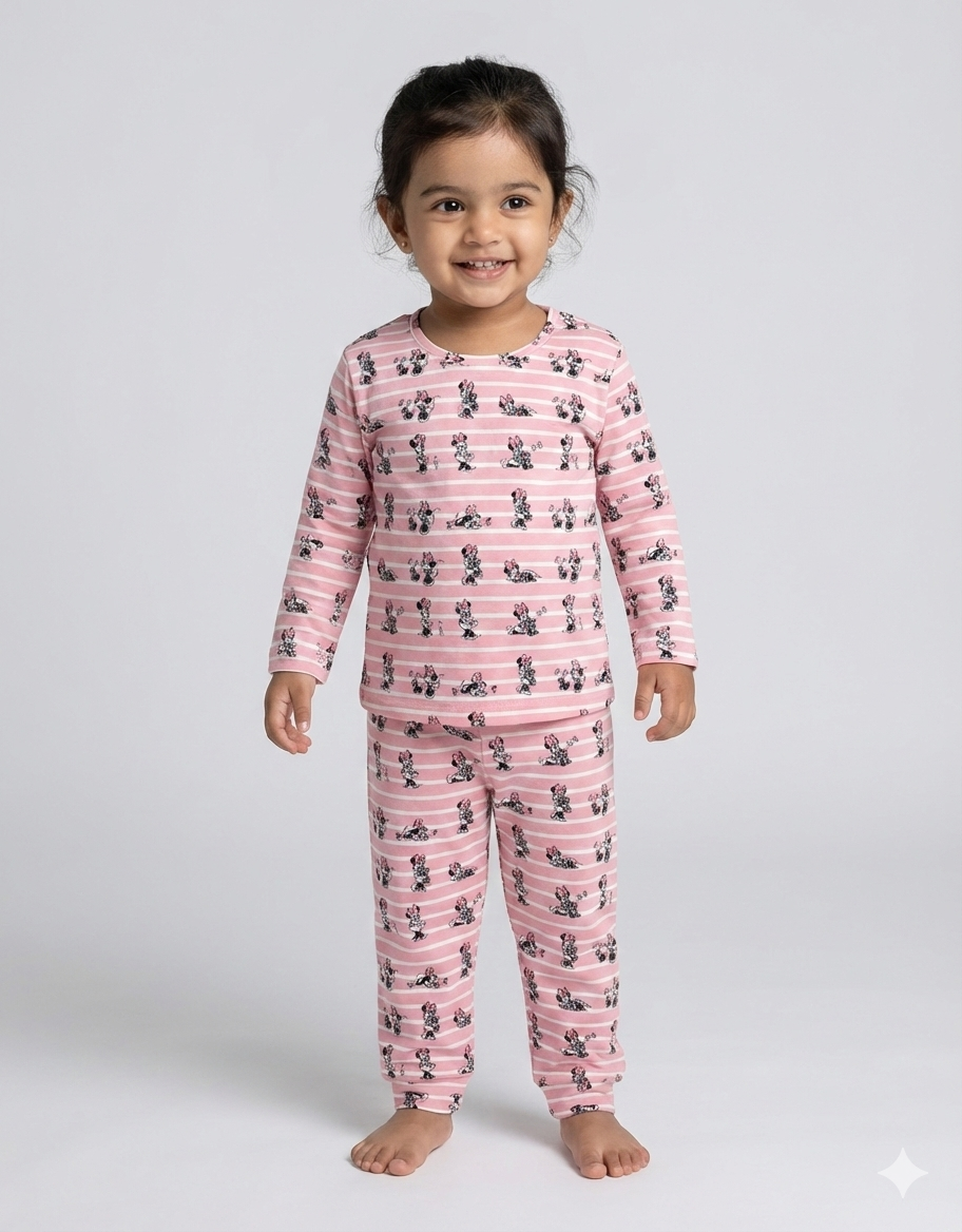 Premium Full sleeves Cotton Tshirt with Pant ( Cute Pink Minnie))