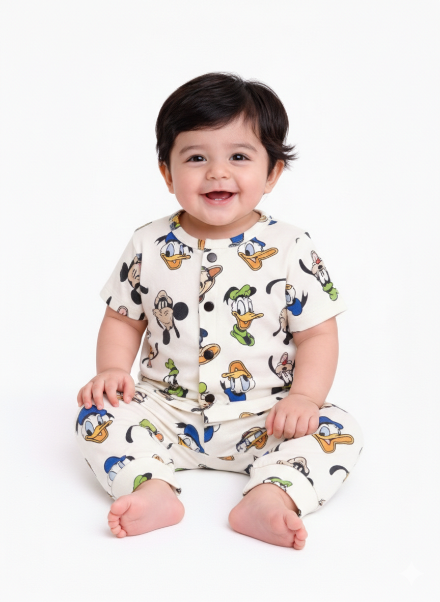 Front Open Half sleeves Cotton Tshirt with Pant (Donald)