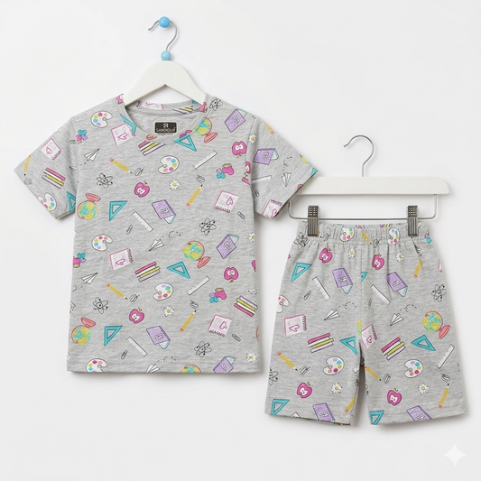 Shorts Sleeves Tshirt with Shorts Sets (Grey Books and Pencil)