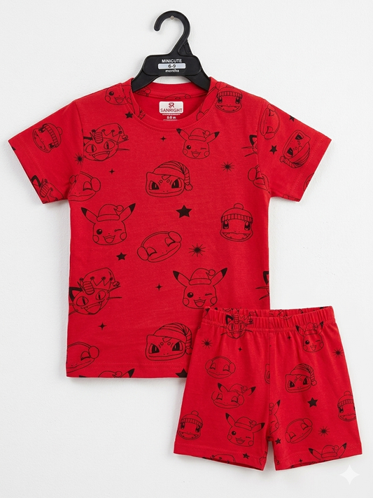 Shorts Sleeves Tshirt with Shorts Sets (Red Poke)