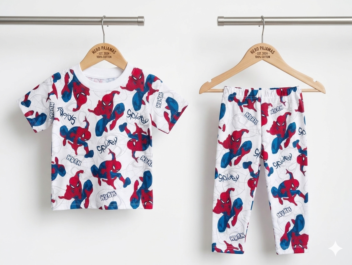 Premium Cartoon Prints Cotton Pajama Sets (Spidey Wham)