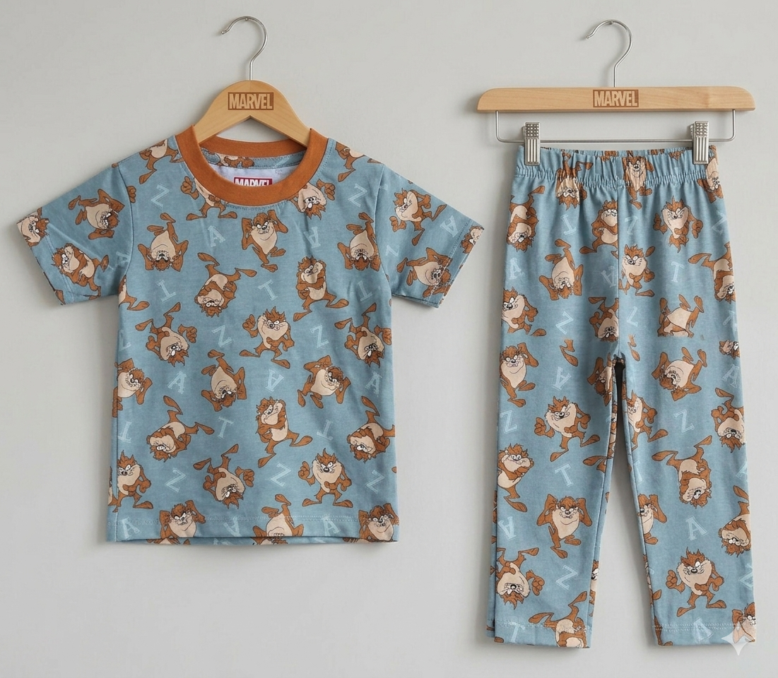 Premium Cartoon Prints Cotton Pajama Sets (Alphate Animals)
