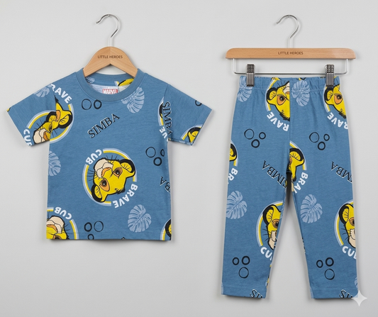 Premium Cartoon Prints Cotton Pajama Sets (Simba Brave Cub)