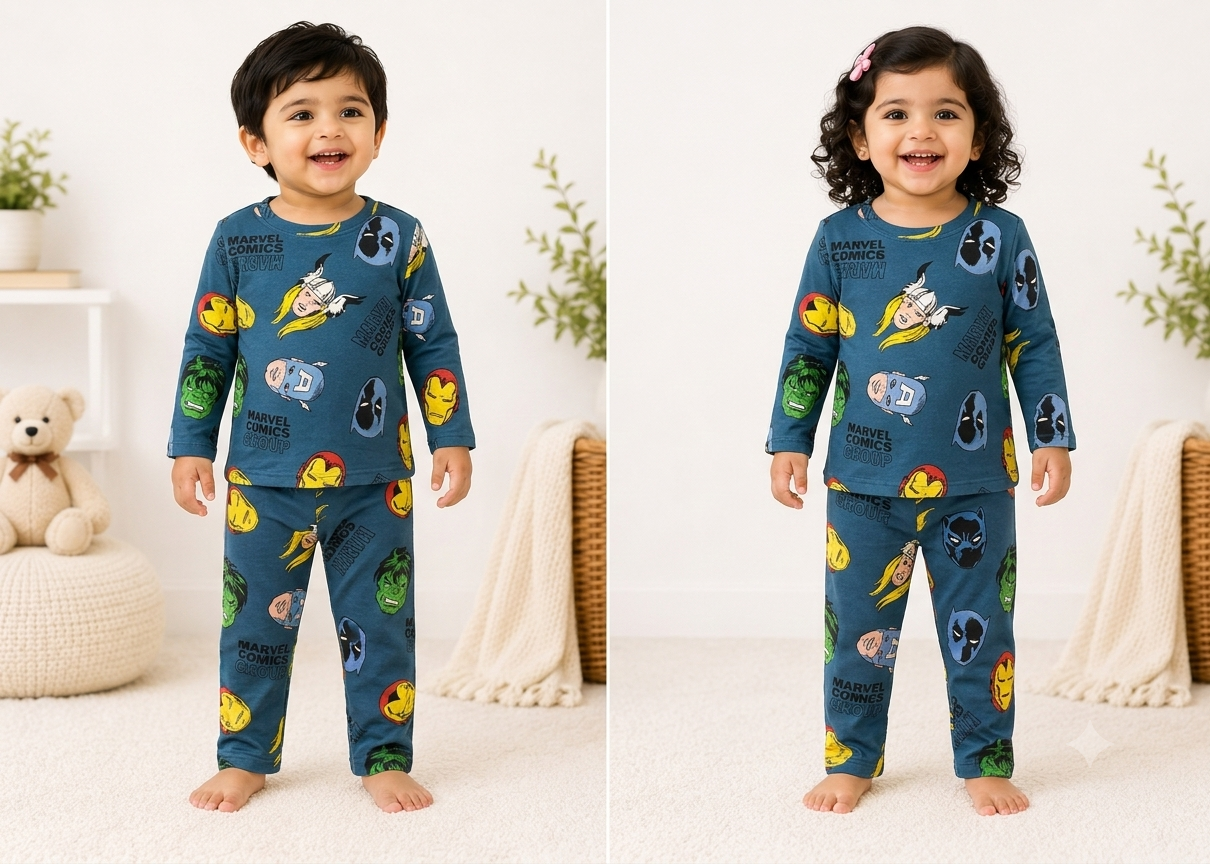 Premium Cotton  Full Sleeves T-Shirt With Pant (Marvel Groups)