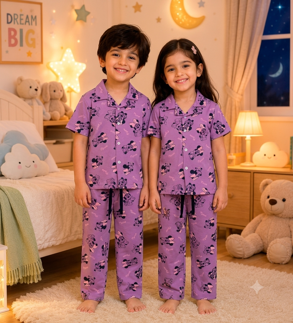 (COLL4)- Premium Cotton Collar Sets (Purple Micky )