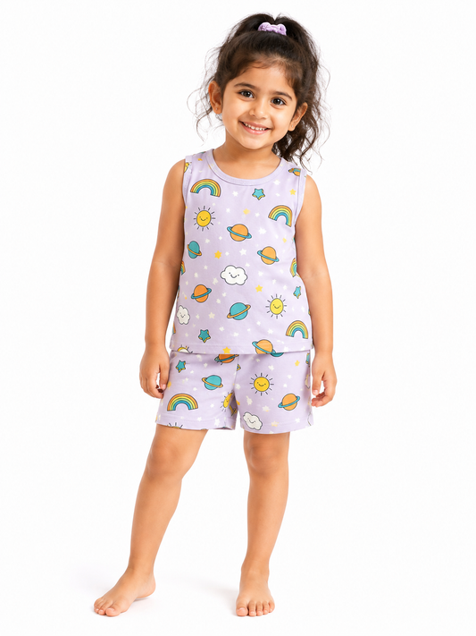 Sleeveless Shorts Sets(Rainbow Yellow  Sun)