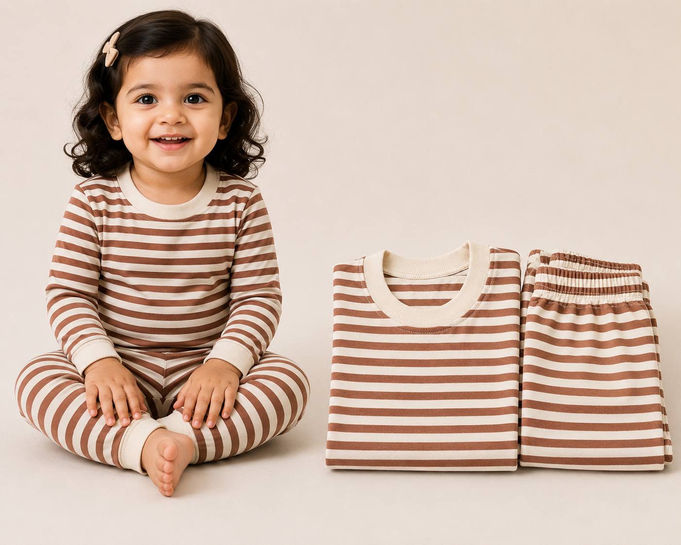 Soft Cotton Full sleeves Tshirt with Pant (Brown Cream Stripes)