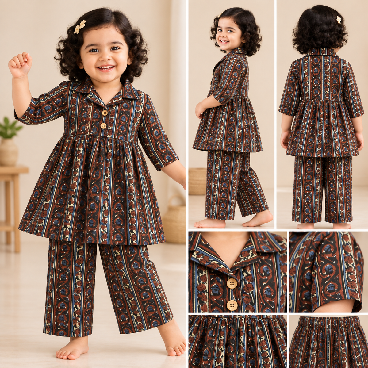 Girls Cotton Peplum Top & Pant Co-ord Set – Swirl (CP106) (Pre-booking)