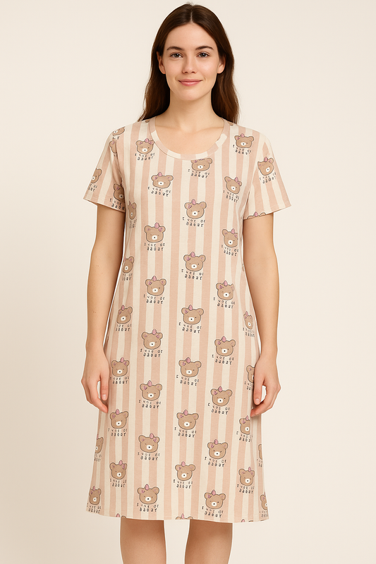 Women's Long POLO A-Line Top (Striped Teddy)