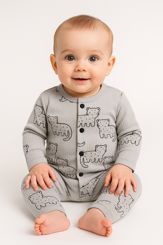 Front Open Full sleeves Ribbed Tshirt with Pant (Grey Tiger)