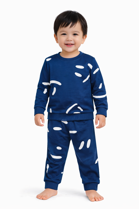 Premium Winter Full sleeves Tshirt with Pant (Navy Blue Smiley)