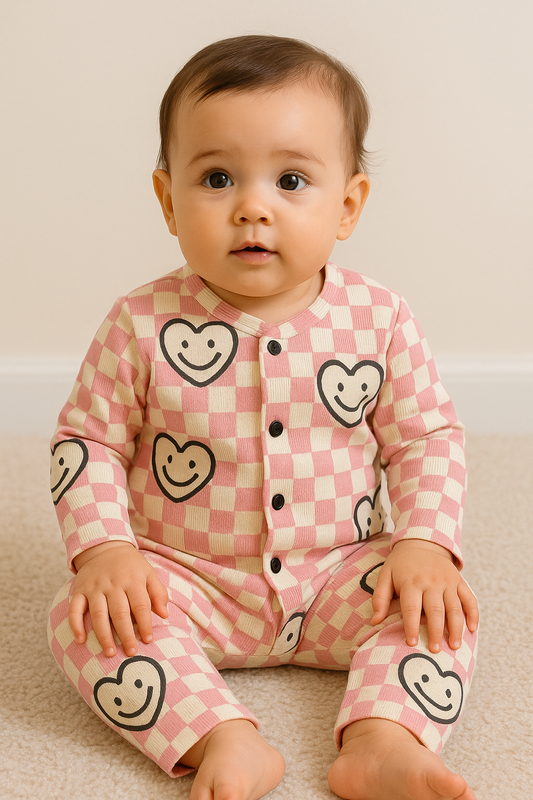 Kid's Front Open Lounge Wear Sets (Pink Heartin)