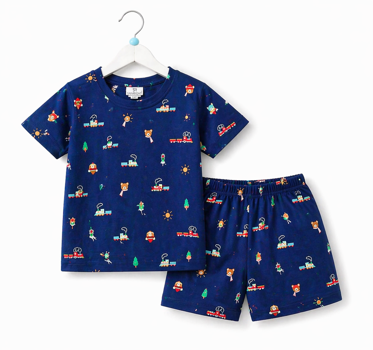Shorts Sleeves Tshirt with Shorts Sets (Navy Blue Train)