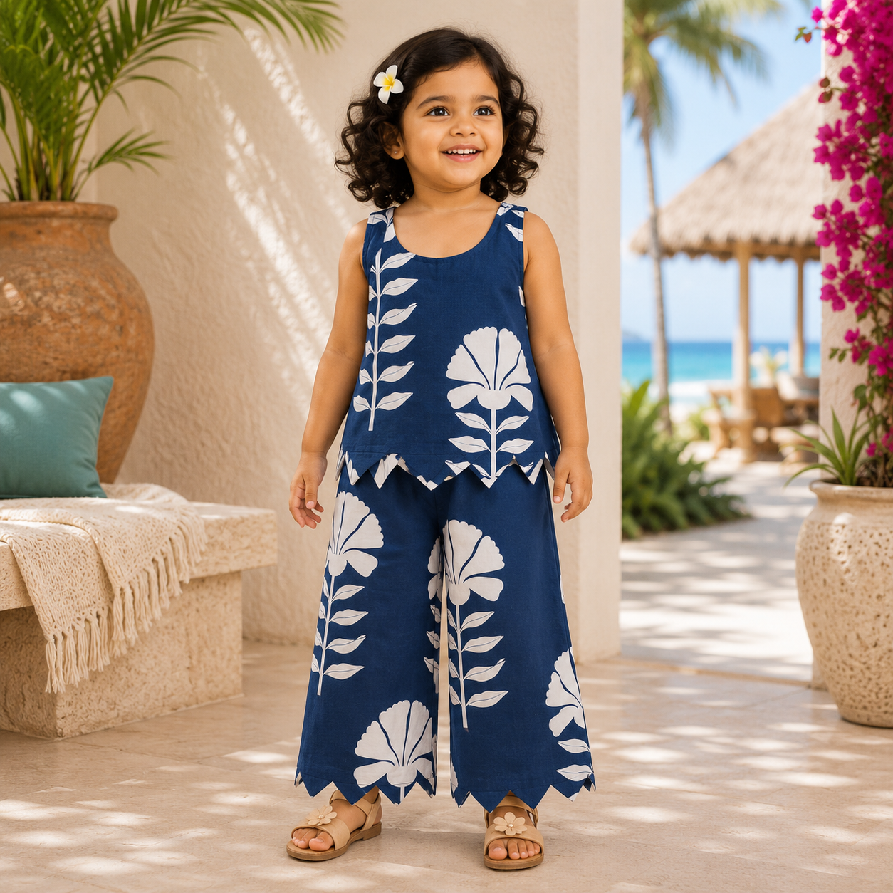 Girls Casual Cotton Printed W-Cut Top & Pant Co-ord Set (0-11 Yrs) (C046)