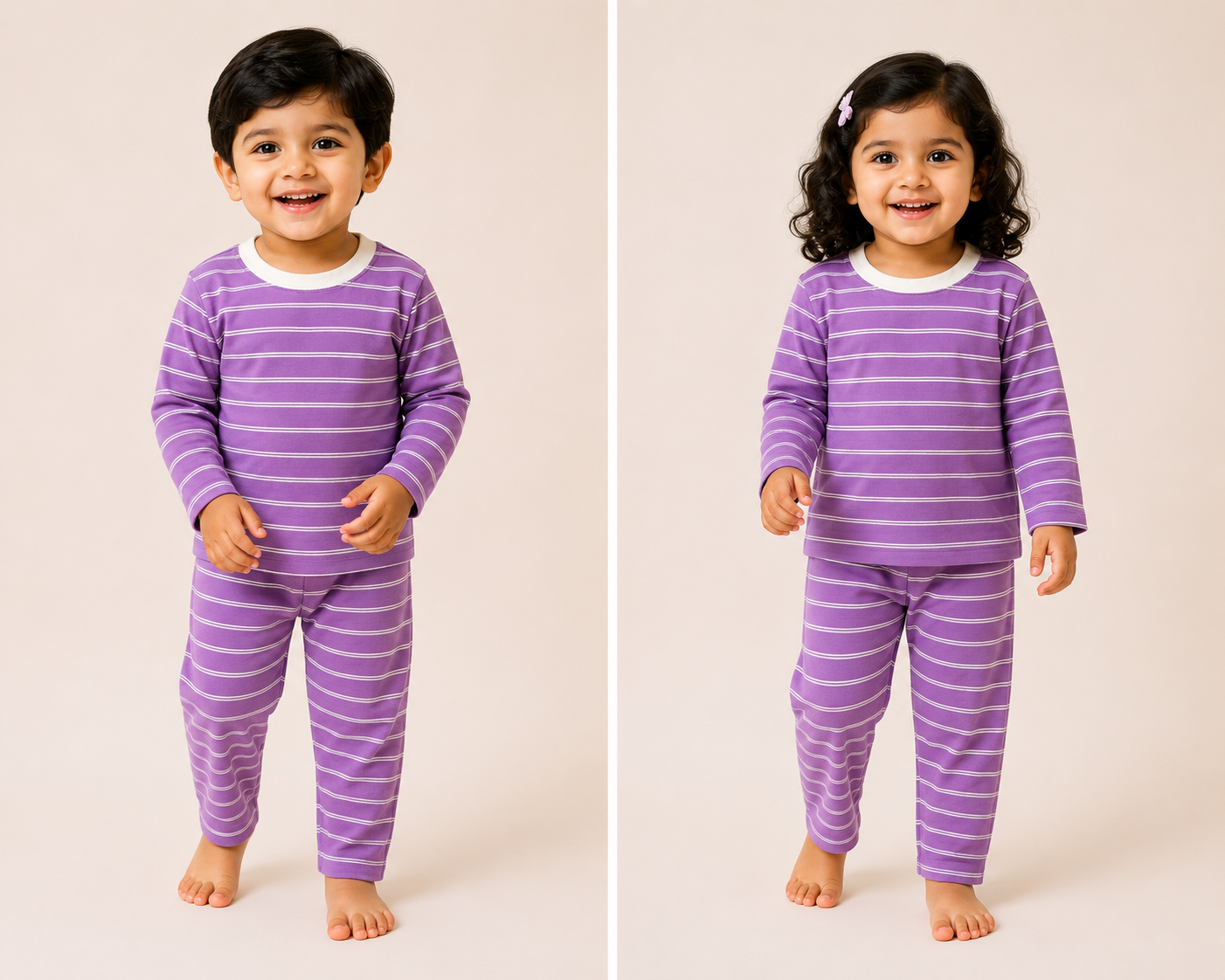 Soft Cotton Full sleeves Tshirt with Pant ( Violet White Stripes)