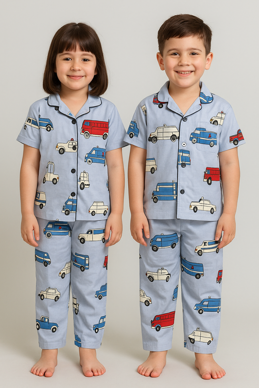 Kid's Collar night Suits ( Blue Big vehicle)